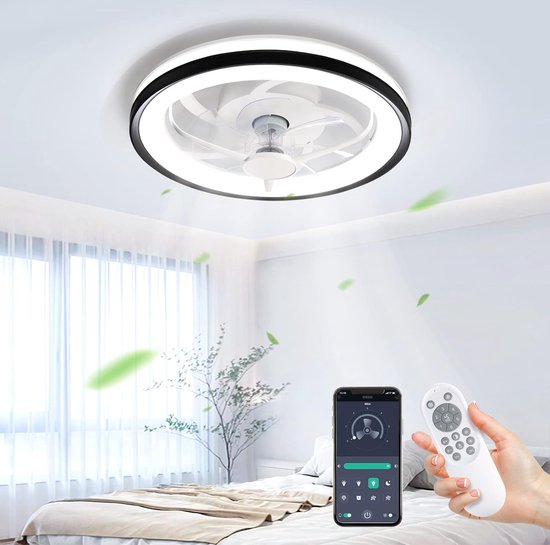 ycwdcz Modern Ceiling Fans with Lights and Remote Control, Crystal Ring Ceiling Fans with Lamps Summer Winter Reversible Dimmable Light Memory Function 6 Speeds DC Motor for