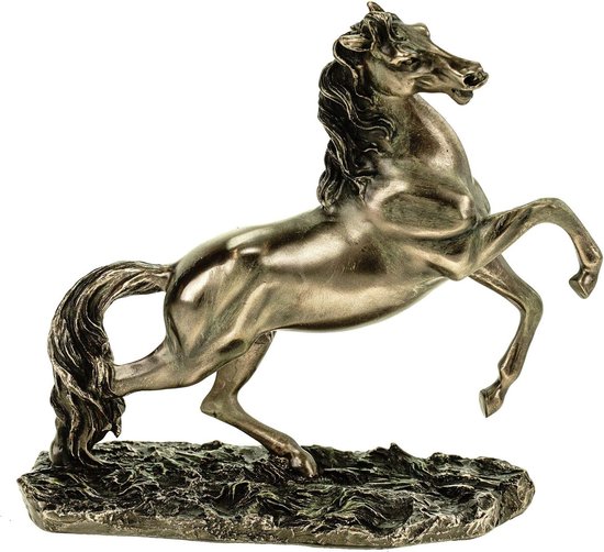 Maddeco - beeld steigerend paard - bronskleurig- hand gemaakt - polysone - 15 x 5 x 15 cm