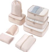 Koffer Organizer Packing Cubes, 8-delig, pakzakken, reisorganizer, paktassen, kledingtassen, verpakkingskubus, bagageopslag, tassen (beige, 8 stuks)