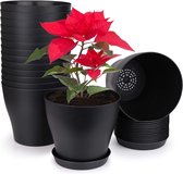 10 stuks 14 cm plastic plantenpotten plantencontainer indoor bloempotten met palletbakken voor kantoorhuis (14 x 12 cm, zwart)