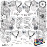 Fissaly 25 Jaar Jubileum Decoratie Versiering - Zilveren Bruiloft & Huwelijk – Getrouwd - In Dienst - Ballonnen – Verjaardag - Man & Vrouw – Zilver