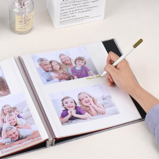 AIOR Fotoalbum, zelfklevend, 60 pagina's, wit, fotoalbum om in te plakken en te schrijven, linnen overtrek, scrapbook, cadeau voor baby, verjaardag, herinneringen, bruiloft, jubileum, familie (grijs