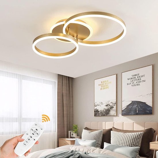 LuxiLamps - 2 Ring Plafondlamp - Met Afstandsbediening - Goud - Luxe Woonkamerlamp - Moderne lamp - Plafonniere - 60 cm