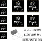 Vaderdag cadeauversiering - Lieve Papa - Stickers - Cadeaulabels - Bakkerstouw - Zwart - Wit - Goud