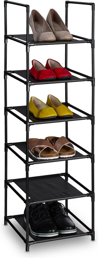 Relaxdays schoenenrek smal - metaal en stof - opbergrek schoenen - gang - schoenenmeubel - 6 etages