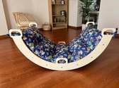 ScoobyWoody Houten Klimbrug/Klimboog Inclusief Kussen - Montessori Klimrek - Naturel Hout - Kinderspeelgoed - Grote maat - Marineblauw kussen - 118x58x70cm