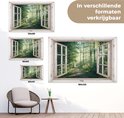 Drie tuinposters in verschillende formaten: 120x80, 90x60, 60x40 en 180x120 cm. Allen met een open raam en bosweg.