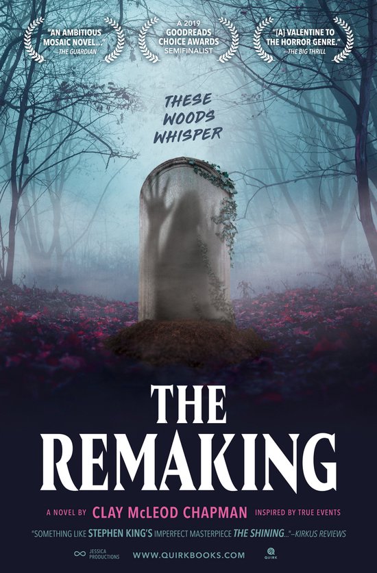 Een grafsteen met een hand die eruit steekt, in een bos met rode bladeren en mist. Titel: The Remaking.