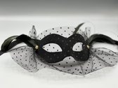 Venetiaans masker, handgemaakt - zwart masker van fluweel met voile - zwart gala masker met sluier