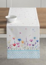 Tafelloper, 100% katoen, 50 cm x 150 cm, decoratieve wasbare paastafelloper voor eten, buffetfeesten en camping, Flower In The Field - lente/zome