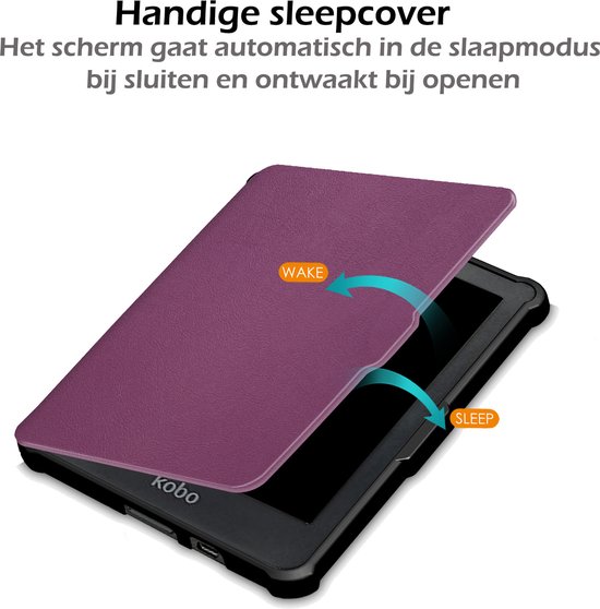 Hoesje Geschikt voor Kobo Clara HD Hoes Book Case - Hoes Geschikt voor Kobo Clara HD Hoesje Book Cover Met Screenprotector - Paars van Hoesje  — afbeelding 3