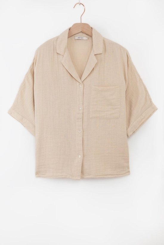 Sissy-Boy - Beige mousseline blouse met korte mouwen