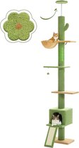 PAWZ Road Bloemkrabpaal tot aan het plafond - 216-273 cm - Groen - Bloemen-kattenboom van vloer tot plafond - In hoogte verstelbaar - kattentoren met hangmat en kattenmand