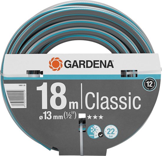 Classic slang 13 mm (1/2") 18 m: Universele kruisgeweven tuinslang, 22 bar barstdruk, uv-bestendig, zonder Original GARDENA System onderdelen (18001-20) [Energieklasse A+]