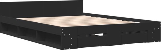 vidaXL - Bedframe - met - lades - bewerkt - hout - zwart - 150x200 - cm