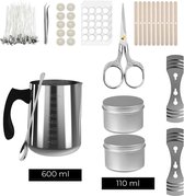 Complete Kaarsenmaak Kit - Smeltketel van 900 ml Roestvrij Staal, Inclusief Accessoires en Materialen voor 50 Kaarsen"