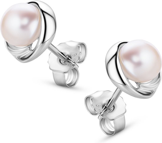 Miore® - Boucles Boucles d'oreilles Clous Perles Argent - Femme - Argent Sterling 925 - Perle d'eau douce - Wit - Sans Allergène - Puces - Bijoux Main de Haute Qualité