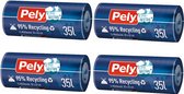 Pely® | 4 x 14 stuks pedaalemmerzakken | 35 liter | van 95% scheurvast gerecycled plastic | vuilniszakken 55 x 63 cm | klimaat neurtraal | multipack