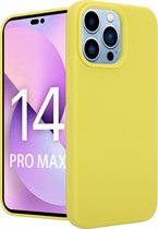 Coverzs telefoonhoesje geschikt voor iPhone 14 Pro Max hoesje - Luxe Liquid Silicone case - optimale bescherming - siliconen hoesje - geel