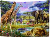 Ulticool - Safari Animaux Nature Girafe Elephant - Tapisserie - 200x150 cm - Groot tapisserie - Affiche