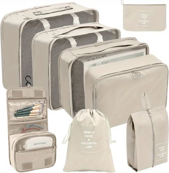 Shopy - Packing Cube Set 8-Delig - Kleding organizer voor koffers, tassen en backpack- Reiszakken Kleding - Bagage Organizers - Meivakantie