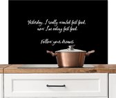 Spatscherm keuken 100x65 cm - Kookplaat achterwand Yesterday I really wanted fast food - Fastfood lover - Quotes - Spreuken - Eten - Muurbeschermer - Spatwand fornuis - Hoogwaardig aluminium