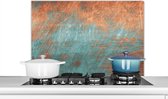 Spatscherm keuken 80x55 cm - Kookplaat achterwand Metaal - Roest print - Brons - Blauw - Abstract - Structuur - Muurbeschermer - Spatwand fornuis - Hoogwaardig aluminium