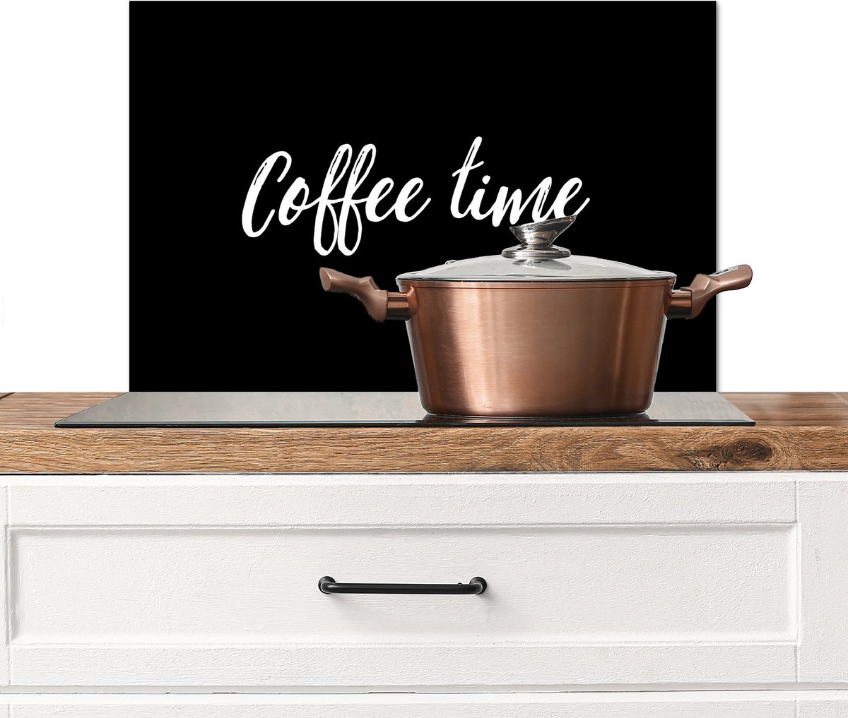 Spatscherm keuken 70x50 cm - Kookplaat achterwand Spreuken - Koffie - Coffee time - Quotes - Muurbeschermer - Spatwand fornuis - Hoogwaardig aluminium