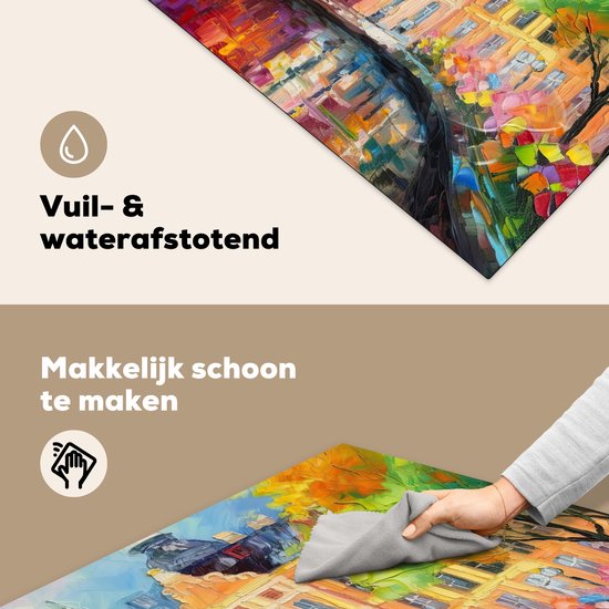 KitchenYeah® Inductie beschermer 60x60 cm - Olieverf - Amsterdam - Kunst - Kleurrijk - Kookplaataccessoires - Afdekplaat voor kookplaat - Inductiebeschermer - Inductiemat - Inductieplaat mat