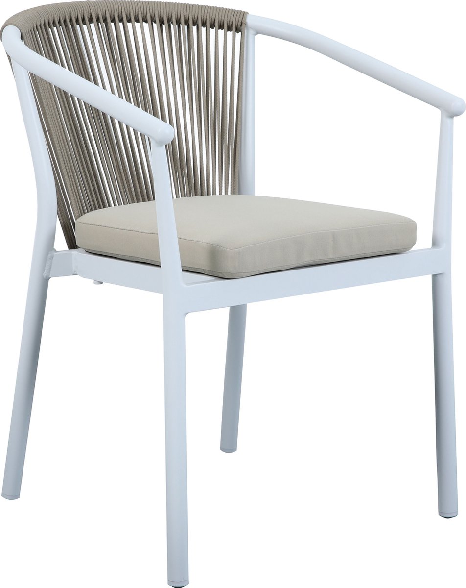 AXI Suvi Stoelen set 2 stuks Wit/kaki – Gepoedercoat aluminium frame – Stoel met kaki kussen en rugleuning van Olefin touwen