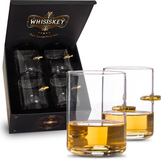 Whisiskey Whiskey Glazen met Kogel - 4 Tumbler Glazen - 320ml - Whiskey glazen set - Waterglazen - Drinkglazen - Glas - Cadeau voor Man & Vrouw