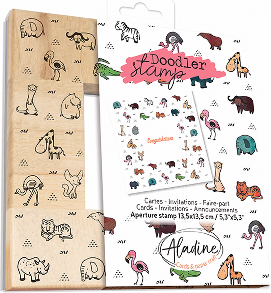 Aladine Aladine Houten Doodler Stempel 13,5x13,5 cm Dieren