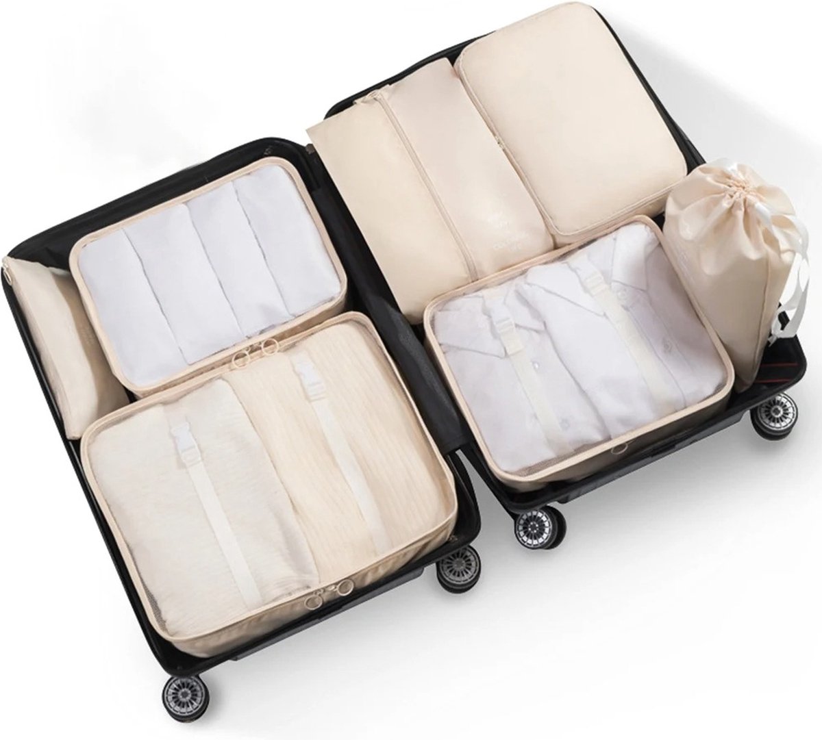 VORLOU - Paktassenset, bagage organizers, bagage organizers voor kleding, 7 Stuks - Waterdicht - Beige - bagage organizer ritstasjes