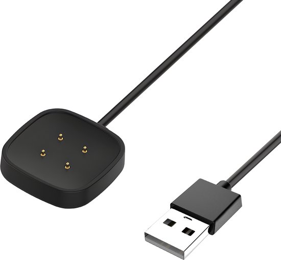 Zwarte magnetische oplader met USB-A kabel, van dichtbij.