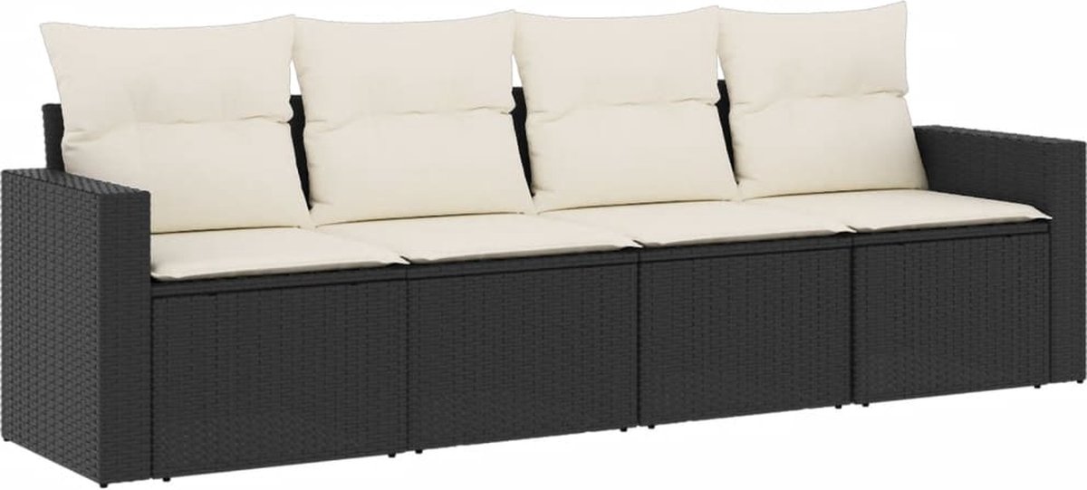 vidaXL 4-delige - Loungeset - met - kussens - poly - rattan - zwart