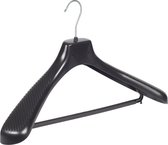 De Kledinghanger Gigant - 50 x Mantelhanger / kostuumhanger kunststof zwart met schouderverbreding en broeklat, 48 cm