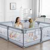 Babybox - Afsluitrooster met ademend Net - Kinder Activiteitencentrum binnen - Kruipbox voor Baby - met Ritssluiting - 200x180x65cm - Grijs