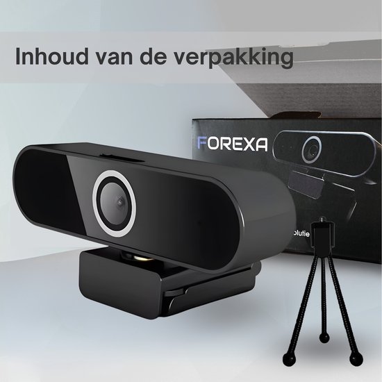 Webcam FOREXA pour PC et ordinateur portable avec trépied gratuit et Protection de la vie privée - Microphone intégré - Full HD 1080P - Convient pour Windows / Mac OS / Android / Linux - Zoom/ Microsoft Teams / Skype - USB Plug and Play - Zwart