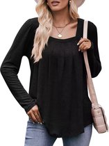 ASTRADAVI Casual Chic - Dames Blouse met Lage Hals - Stijlvolle Top met Geplooide Halslijn - Zwart / 2X-Large