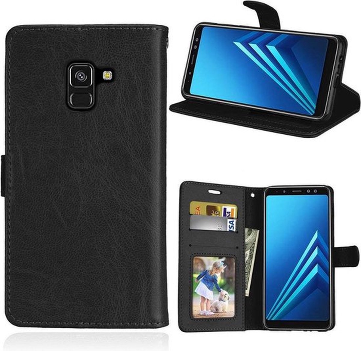 Bookcase Geschikt voor: Samsung Galaxy A6 Plus 2018 - Zwart - portemonnee hoesje