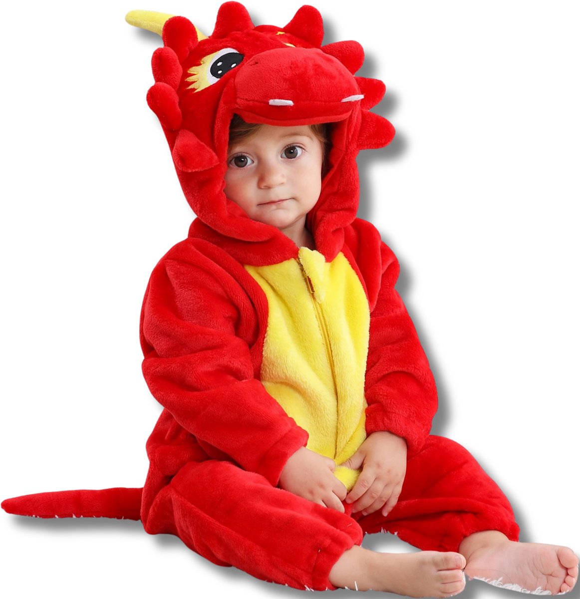 Draak Rood Kleuter Verkleedpak – Peuter Dieren Kostuum – Onesie Kinderen 2-4 Jaar – Flanel – Voor Carnaval, Sinterklaas Cadeau – Jongen & Meisjes – Pyjama of Boxpak – Kruippak – Perfect Cadeau voor Kerstmis – Comfortabel & Zacht - Dragon