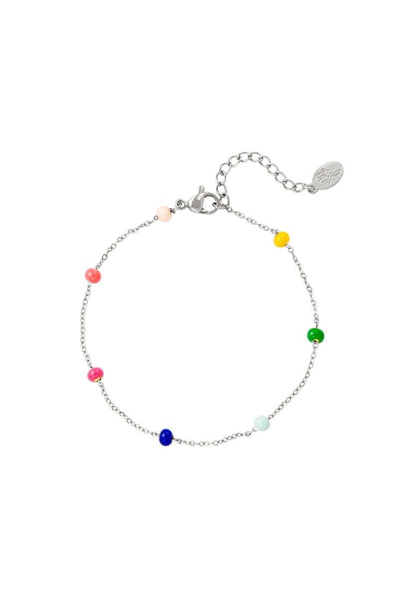 Armband grote gekleurde kralen Zilver Stainless Steel