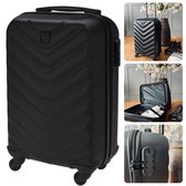 Cheqo® Lichtgewicht Handbagage Koffer 55 cm - Spinner Wielen & Cijferslot - ABS Trolley met Aluminium Trekstang - Zwart - Reiskoffer