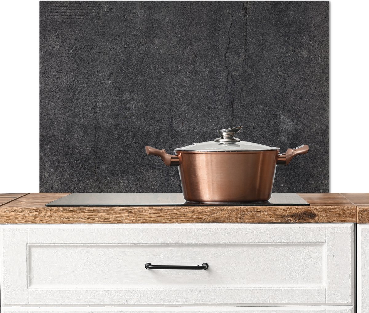 Spatscherm keuken 90x60 cm - Kookplaat achterwand Beton - Zwart - Grijs - Rustiek - Industrieel - Muurbeschermer - Spatwand fornuis - Hoogwaardig aluminium