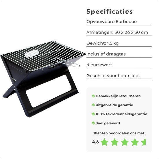 Opvouwbare Barbecue - Inklapbaar - Ideaal voor Camping, Strand & Park - 45x35x30cm - 2.7kg - Roostertang - Gemakkelijk Te Transporteren & Op Te Bergen - BBQ van Draag Gestel — afbeelding 5
