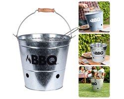 BBQ Emmer - Barbecue Emmer - Portable BBQ - Zink - 19 cm - Met Handgreep - Houtskoolbarbecue - Inclusief EBOOK