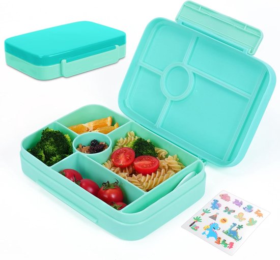 RVS Lekvrije Bento Box Lunchbox Metalen Lunchcontainers Met 4 Compartimenten 1.5L Grote Capaciteit Met Servies Voor Kinderen En Volwassenen (Blauw