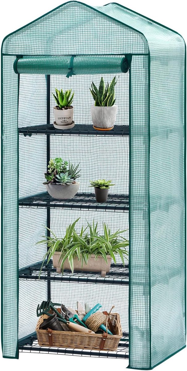 Bol.com Kweekfoliekas met 4 planken 160 x 69 x 49 cm, balkonkas ruimtebesparend, kweekhuis terras, groen aanbieding