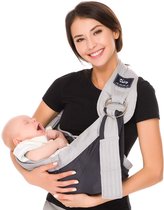 Draagdoek voor pasgeborenen, ademende babyrugzak, verstelbare schouderbanden, gemakkelijk aan te trekken voor moeders en vaders, draagdoek voor pasgeborenen tot 35 lbs (zwart-grijs)