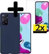 Hoesje Geschikt voor Xiaomi Redmi Note 11s Hoesje Siliconen Case Met 2x Screenprotector - Hoes Geschikt voor Xiaomi Redmi Note 11s Hoes Siliconen - Donkerblauw